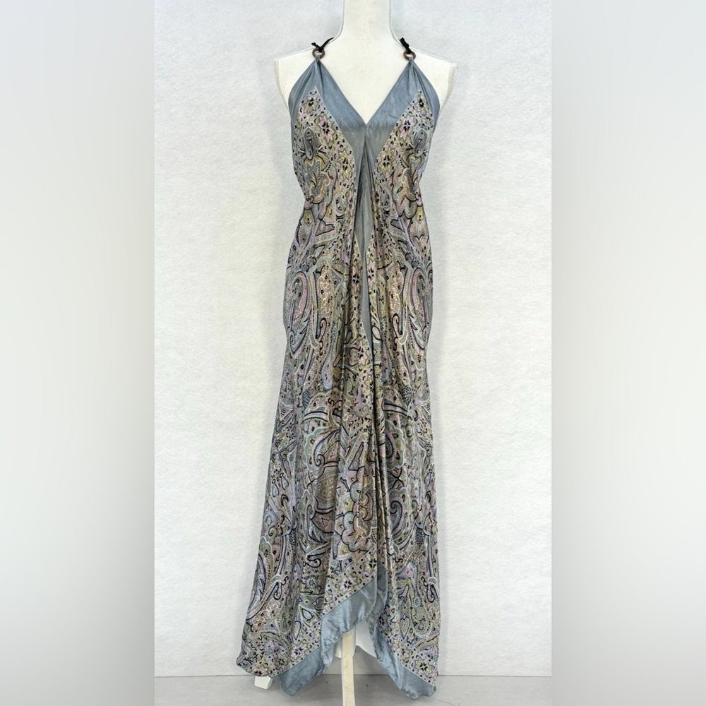 Vintage y2k Blue Handkerchief Halter Dress Summer Festival Hippie Boho MEDIUM